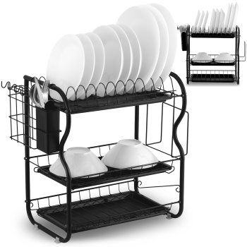 Massido 3-Tier Dish Drying Rack for Kitchen Counter MS-603, Black