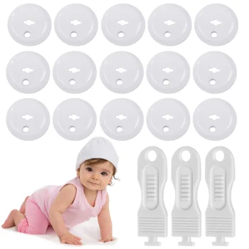 Socket Covers with Key, 15 pcs, White