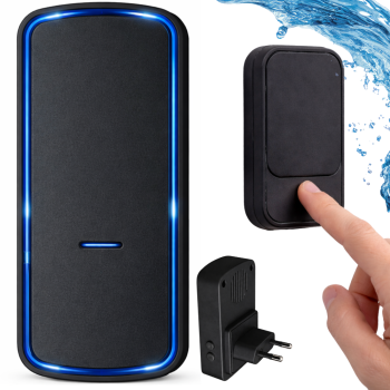 Wireless Kinetic Doorbell with LED, 130m, Waterproof, Black