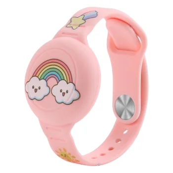 AirTag Silicone Wristband Case for Kids WAT-46RT - Pink with Rainbow