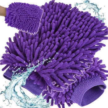 Double-Sided Microfiber Car Wash and Cleaning Mitt, 22x15 cm, Purple