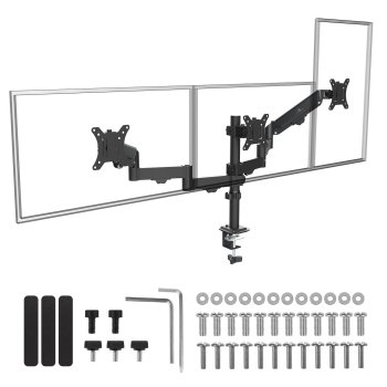 Maclean MC-137 Triple Monitor Desk Mount (17"-27", 8kg, Gas Spring), Black