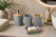 Bathroom Accessory Set, 6 Pieces, Grey/Bamboo