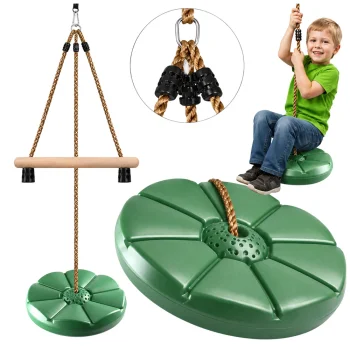 Children's Garden Swing - Round Disc with Wooden Bar, Green
