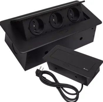 Izoxis Pop-Up Desk Power Socket, 3 Outlets, Black