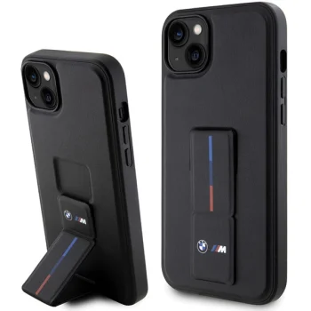 BMW iPhone 14 / 15 / 13 Case Grip Stand Hot Stamp, Black