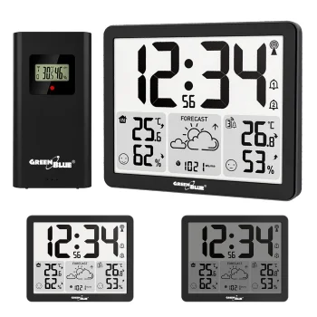 Belaidė meteorologinė stotelė GreenBlue GB443 B su lauko jutikliu, juoda