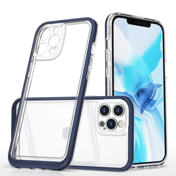 Skaidrus dėklas iPhone 12 Pro Hybrid Armor Clear 3 in 1 su mėlynu rėmeliu