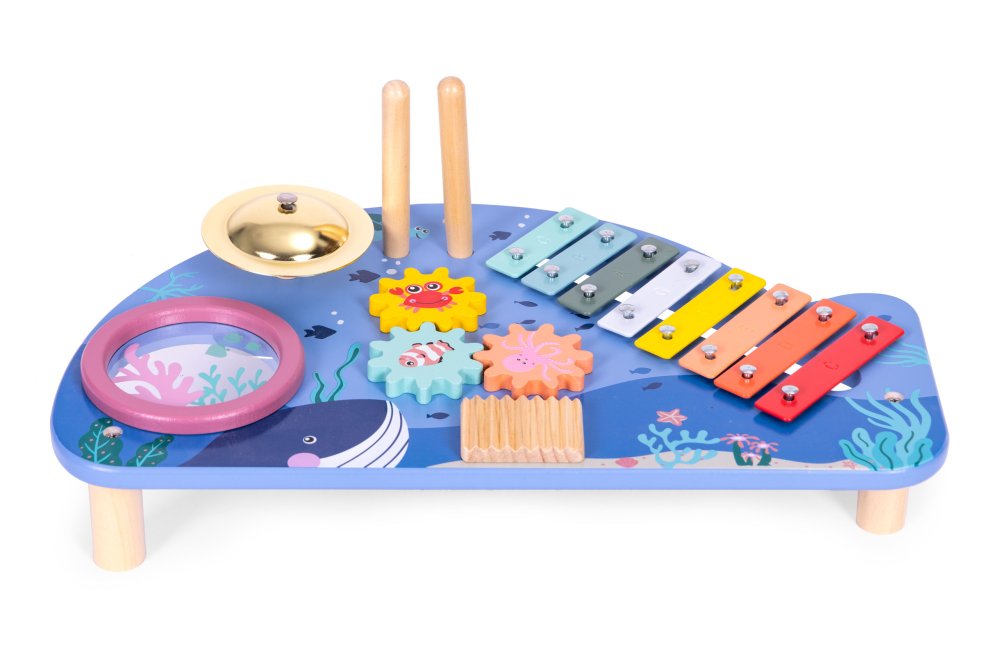 ECOTOYS Wooden Musical Table Whale with Xylophone & Drum (2)