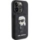 Apple iPhone 15 Pro Max 6.7\" Karl Lagerfeld Saffiano Cardslots and Stand Monogram Ikonik Patch Case Cover, Black