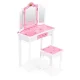 ECOTOYS Wooden Vanity Set for Girls with Tri-Fold Mirror, Stool and Drawer
