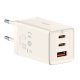 Wall Charger Baseus GaN5 2x USB-C + USB, 65W + 1m Cable, White