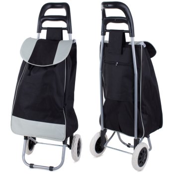 Solid Foldable Shopping Trolley Bag on Wheels Black