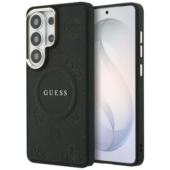 Guess Saffiano Peony Embossed Ring MagSafe Case for Samsung Galaxy S26 Ultra, Black