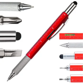 Multifunctional 6-in-1 Multitool Pen with Screwdriver and Spirit Level, Red