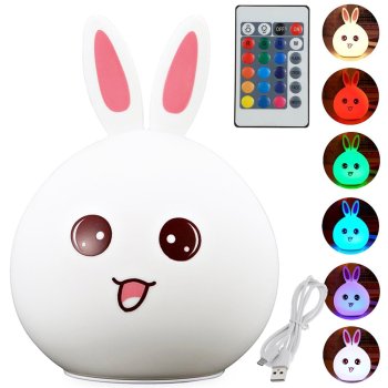 Kid's Silicone LED RGB Light Night Lamp with Remote Control, Bunny