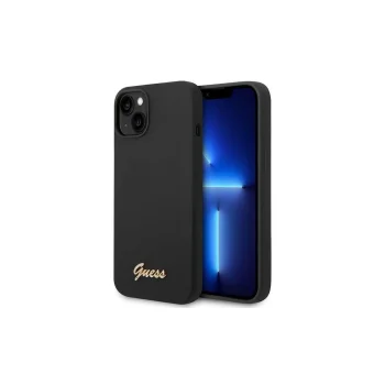 Guess Silicone Vintage Gold Logo Case for iPhone 14 Pro Black