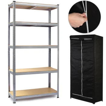 Humberg HR-812 Metal Shelving Unit with Cover, 180x90x40 cm, Silver