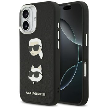 Karl Lagerfeld FW Grained Karl & Choupette Heads Pins & Logo iPhone 17 Case - Black