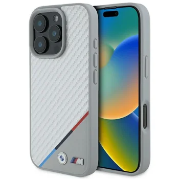 BMW iPhone 16 Pro Case M Carbon Tricolor Line MagSafe, Gray
