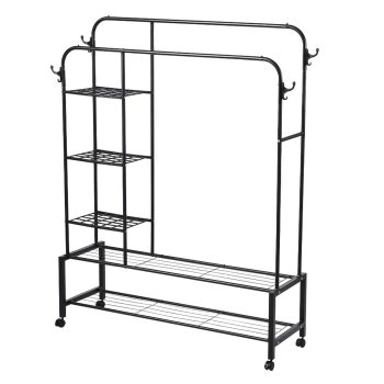 Double Garment Rack with 5 Shelves and Hooks