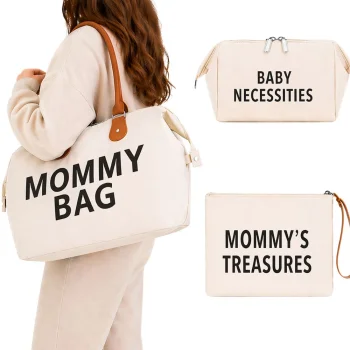 Mommy Bag 3in1 Diaper Bag with Cosmetic Bag and Organizer, Beige