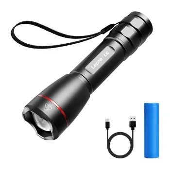LEPRO 120024 USB LED Flashlight, 1000 lm, Zoom, Black