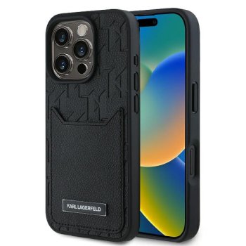 Apple iPhone 16 Pro 6.3'' Karl Lagerfeld Cardslots Monogram Cover Case, Black