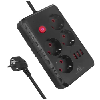 Maclean MCE393 B Power Strip, 4 Outlets, 3xUSB, 2500W, 3m, Black