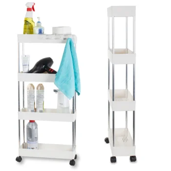 Bathroom / Kitchen Rolling Storage Cart, 4 Tiers, White
