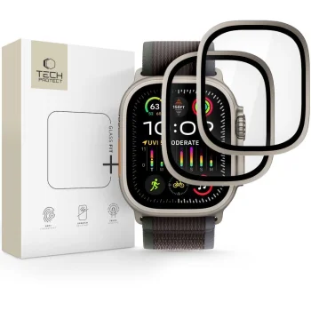 Apsauginis stiklas Tech-Protect Apple Watch Ultra 49 mm, 2 vnt., sidabrinis ir juodas