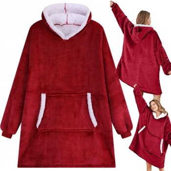 Warm Oversized Hoodie Blanket 2-in-1 with Hood, Burgundy