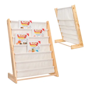 Kids Bookshelf, 76.5 cm, Wood/Fabric, Montessori Style