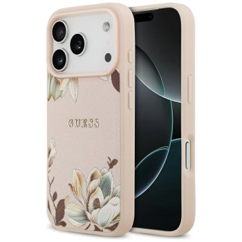 Guess Grained Flowers Classic Logo MagSafe Phone Case Cover iPhone 17 Pro - Pink