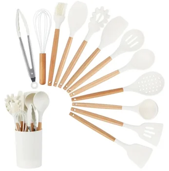Kitchen Utensil Set, 12 Pieces, White/Brown