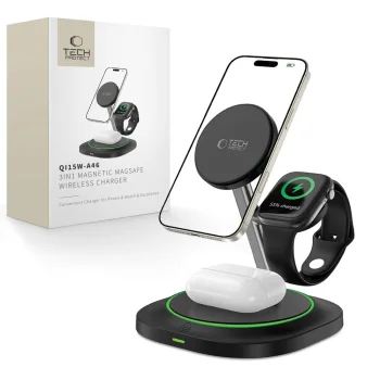 Tech-Protect QI15W-A46 3in1 Magnetic MagSafe Wireless Charger - Black
