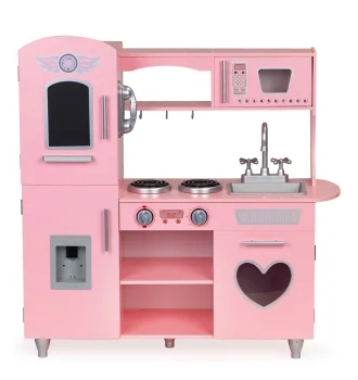 Ecotoys Large Wooden Play Kitchen with Sound Effects, Pink