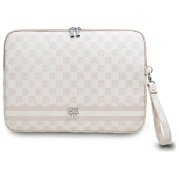 DKNY 14" Laptop Sleeve Checkered Pattern Printed Stripes, Pink