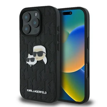 Karl Lagerfeld iPhone 16 Pro Case Monogram Karl & Choupette Head Pin, Black