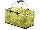 Foldable insulated picnic basket for shopping, green with floral pattern