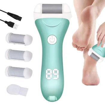 Electric Foot File with LCD Display and 3 Rollers, Green