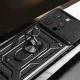 Dėklas iPhone 15 Pro Hybrid Armor Camshield su kameros dangteliu ir stovu, mėlynas