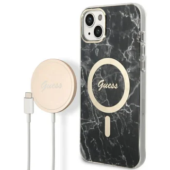 Apple iPhone 14 Plus 6.7'' Guess Marble MagSafe Case Cover + Charger (GUBPP14MHMEACSK), Black