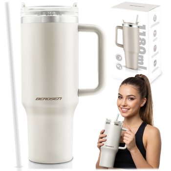 Berdsen Vacuum Thermos Mug with Straw 1180 ml, Cream