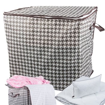 100L Foldable Clothes Storage Organizer for Bedding and Blankets, Black and White