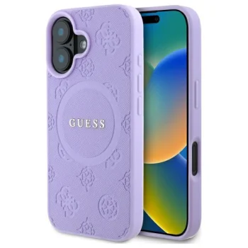 Guess iPhone 16 Plus Case Saffiano Peony Classic Logo MagSafe, Purple