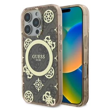 Guess iPhone 16 Pro Max Case IML Peony On 4G Background MagSafe, Brown