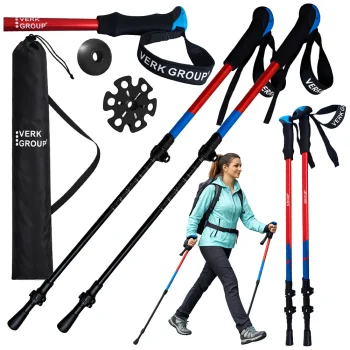 Verk Group Nordic Walking and Trekking Poles with Tips and Bag, Red