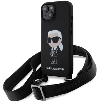Karl Lagerfeld iPhone 15 Case Crossbody Silicone Ikonik, Black