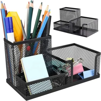 Metal Desk Organizer with 3 Compartments, Black